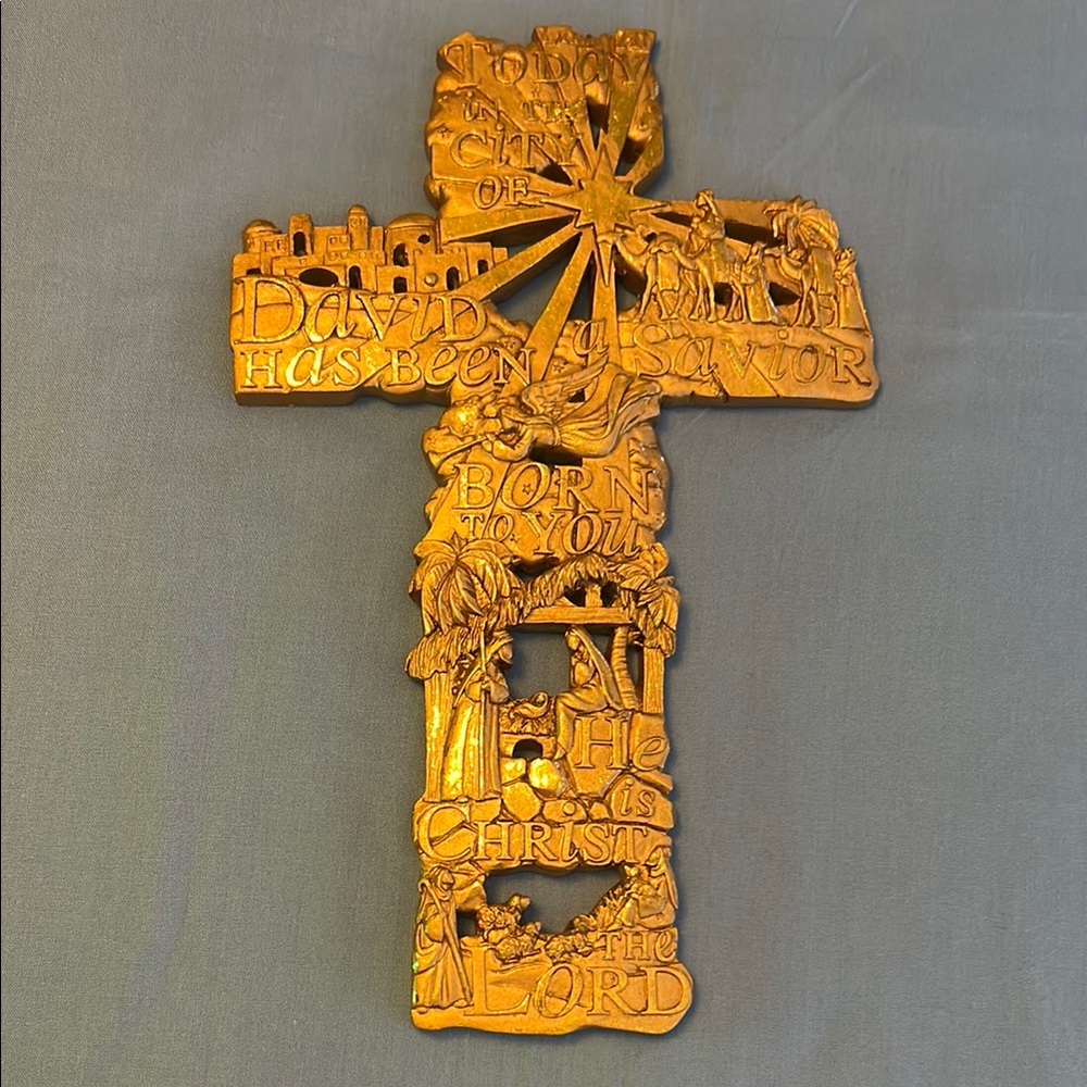 Resin Wall Plaque Nativity Holy Family 3 Kings Magi Christmas Cross Religious ✨